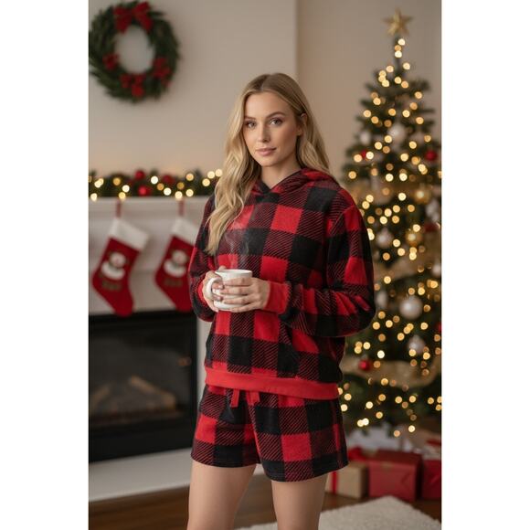 Orange Kiss Women’s Red and Black Plaid Lounge Set Medium - Picture 7 of 8